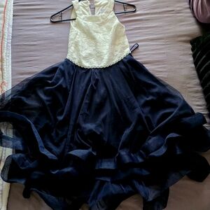 Speechless Girls Cream Lace & Navy Tulle Formal Dress